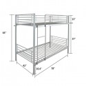 [US-W]Iron Bed Bunk Bed with Ladder for Kids Twin Size Gray