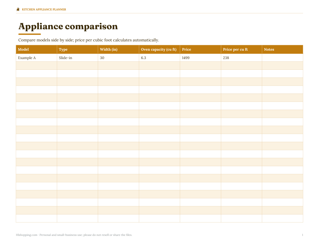 Preview of the first page of Comparison (XLSX)